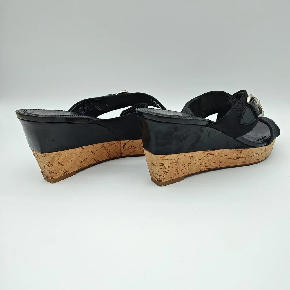 Mootsies Tootsies‎ Oath Black Elastic Cork Wedge Slide Sandals Women's Size 7.5M